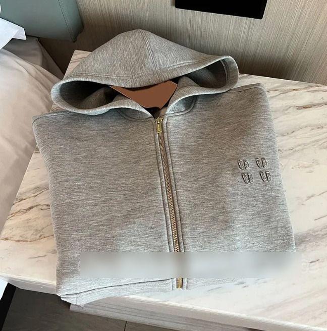 2025 Chaqueta Gris Con Capucha Y Cremallera Para Mujer, Sudadera De Manga Larga De Diseñador Para Otoño Y Primavera, Chaquetas De Lujo Estilo Callejero Preppy, Abrigos - Imagen 3