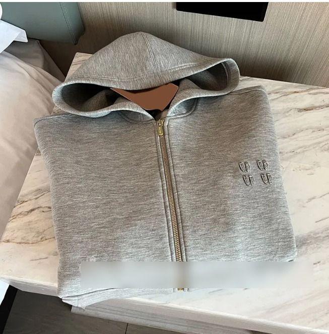 2025 Chaqueta Gris Con Capucha Y Cremallera Para Mujer, Sudadera De Manga Larga De Diseñador Para Otoño Y Primavera, Chaquetas De Lujo Estilo Callejero Preppy, Abrigos - Imagen 5