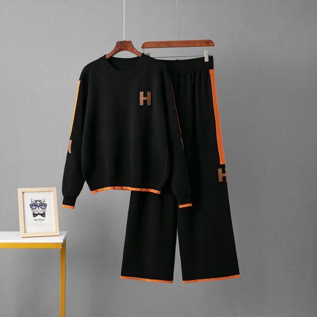 2025 Conjunto De Moda De Punto, Top Con Cuello Redondo, Pantalones De Chándal Informales Sueltos, Estilo De Mujeres - Imagen 2