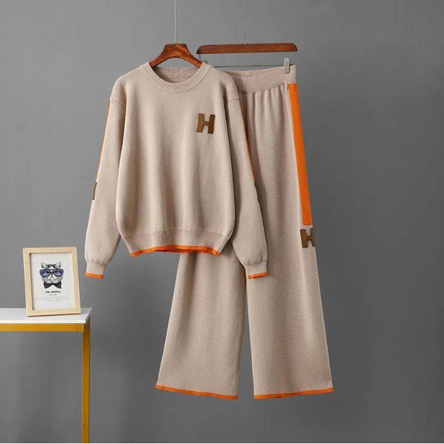 2025 Conjunto De Moda De Punto, Top Con Cuello Redondo, Pantalones De Chándal Informales Sueltos, Estilo De Mujeres - Imagen 4