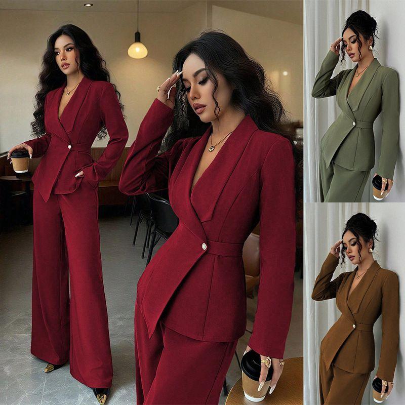 2025 Traje De Otoño Para Mujer, Chaqueta De Manga Larga A La Moda Elegante, Pantalones Rectos, Conjunto De Dos Piezas