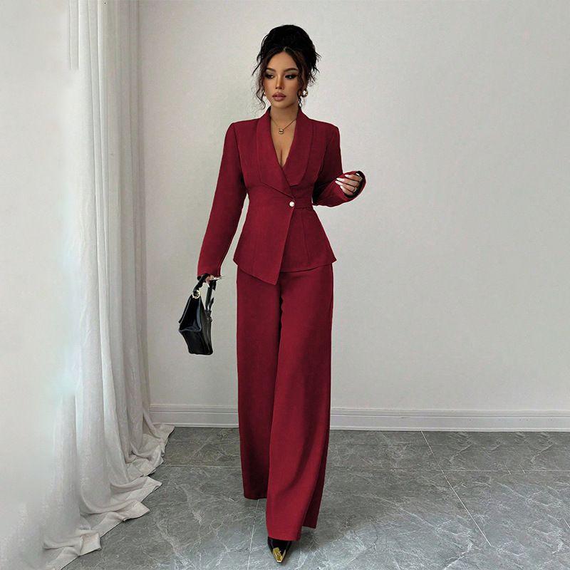 2025 Traje De Otoño Para Mujer, Chaqueta De Manga Larga A La Moda Elegante, Pantalones Rectos, Conjunto De Dos Piezas - Imagen 2