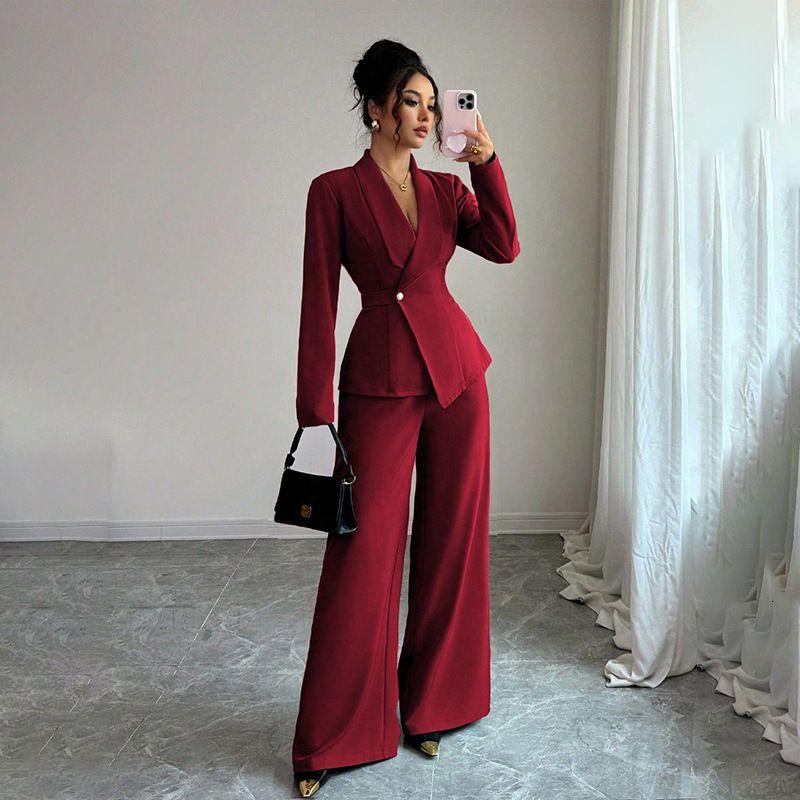 2025 Traje De Otoño Para Mujer, Chaqueta De Manga Larga A La Moda Elegante, Pantalones Rectos, Conjunto De Dos Piezas - Imagen 3