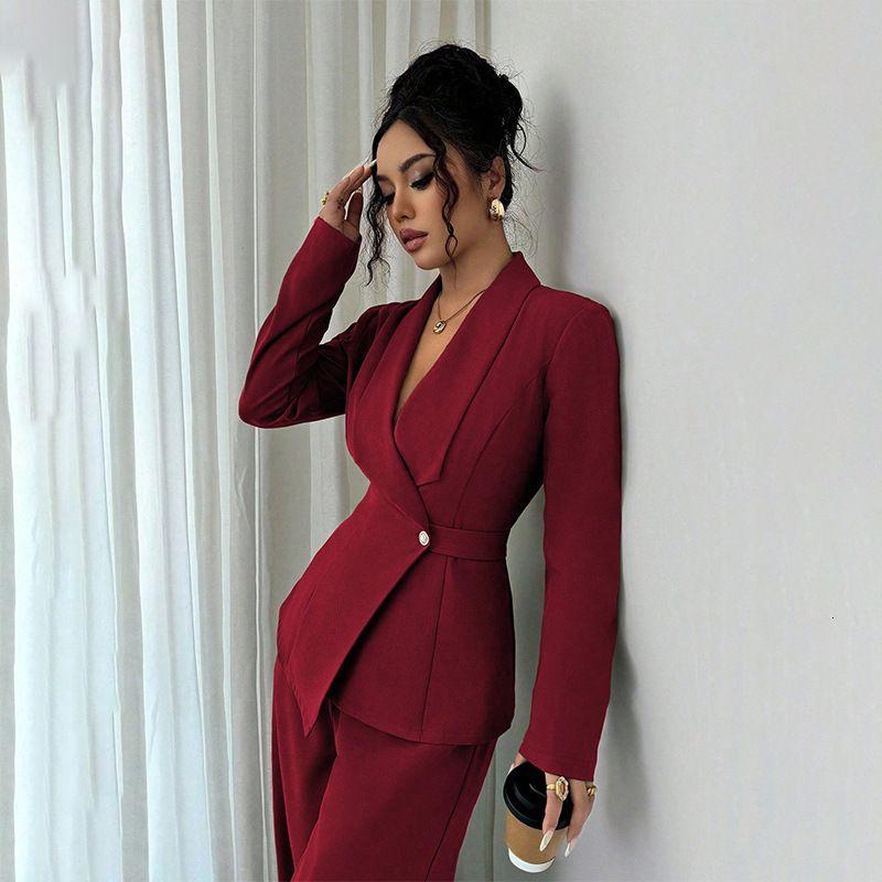 2025 Traje De Otoño Para Mujer, Chaqueta De Manga Larga A La Moda Elegante, Pantalones Rectos, Conjunto De Dos Piezas - Imagen 4
