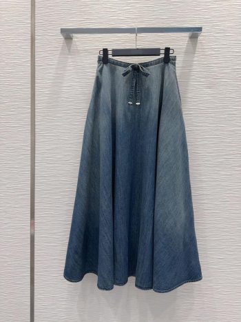 2026 Faldas De Moda De Diseñador Para Mujer, Faldas Elegantes De Corte En A Con Cadena Vaquera Azul Y Cinturón Con Letras, Falda Larga De Cintura Alta Para Mujer, Ropa De Calle