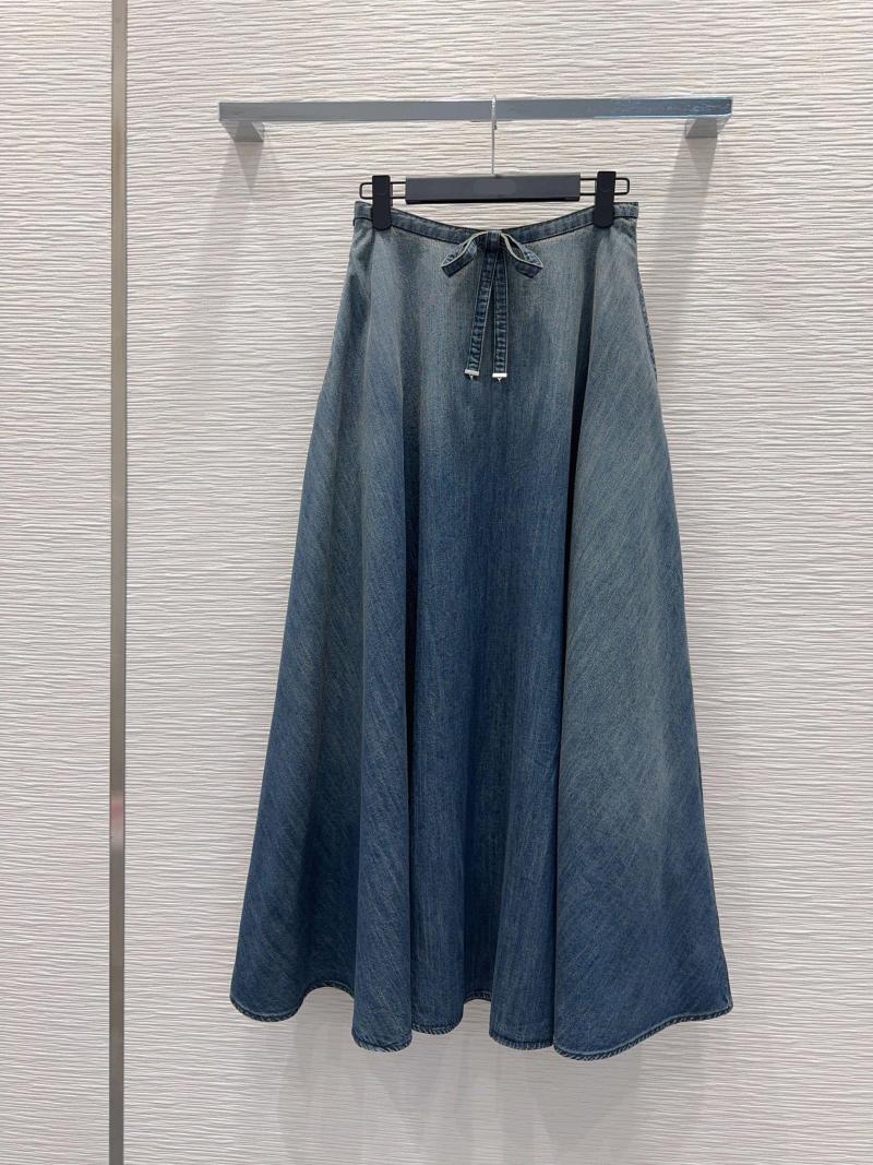 2026 Faldas De Moda De Diseñador Para Mujer, Faldas Elegantes De Corte En A Con Cadena Vaquera Azul Y Cinturón Con Letras, Falda Larga De Cintura Alta Para Mujer, Ropa De Calle