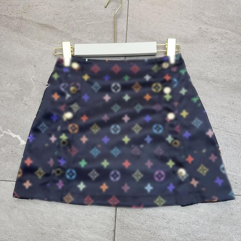 2026 Nuevo Conjunto Informal De Dos Piezas De Verano Para Mujer, Camiseta Con Estampado De Letras Florales De Diseñador De Lujo, Minifalda Acampanada Con Botones De Cintura Alta - Imagen 3