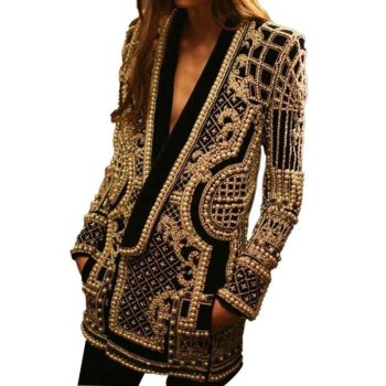 Alta Calidad, Nuevo Diseñador, Blazers Para Mujer, Manga Larga, Cuello En V, Chaqueta Con Cuentas, Abrigo Para Mujer, Chaqueta Delgada De Primavera, Traje M12