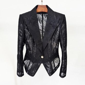 Alta Calidad Nuevo Diseñador Mujeres Blazers Cuello En V Solo Botón Bordado Tul Traje Chaqueta Delgada Oficina Señora Formal Chaqueta De Negocios Abrigos Jy807