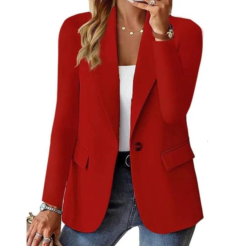 Blazer Blazer Mujer Ropa Ropa Diseñador Mujer Vetement Femme Trajes Blazers Abrigos Otoño Bolsillo Con Muescas Un Solo Botón Slim Ol Ropa De Trabajo Abrigo De Negocios - Imagen 3