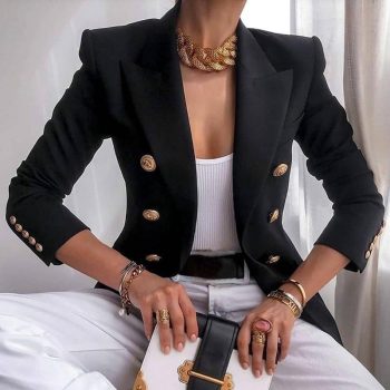 Blazer Mujer Ajustado Doble Botonadura Estilo Harajuku Chaqueta Elegante Para Oficina Look Femenino