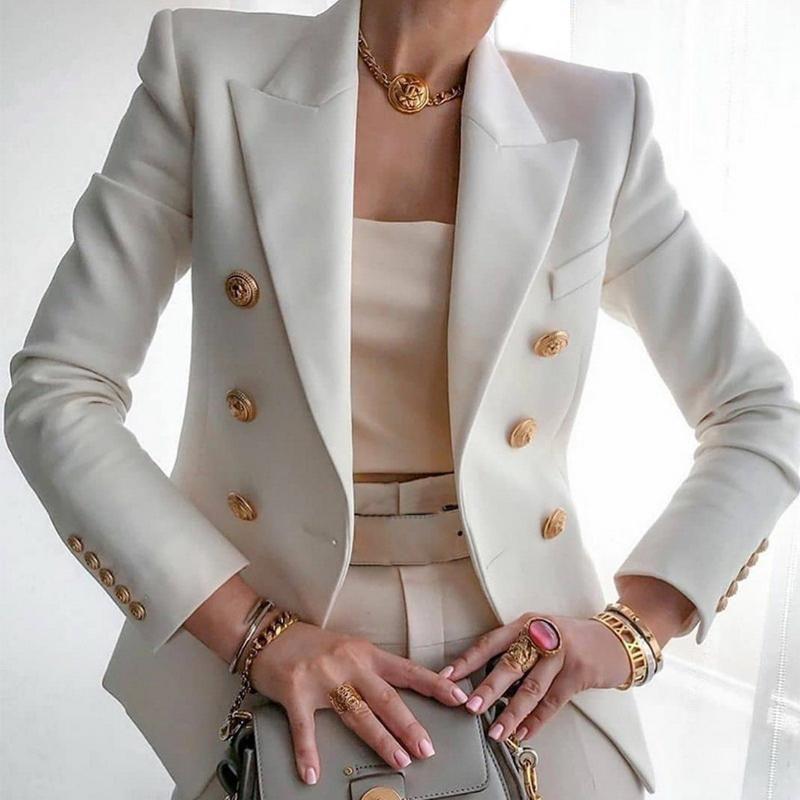 Blazer Mujer Ajustado Doble Botonadura Estilo Harajuku Chaqueta Elegante Para Oficina Look Femenino - Imagen 2