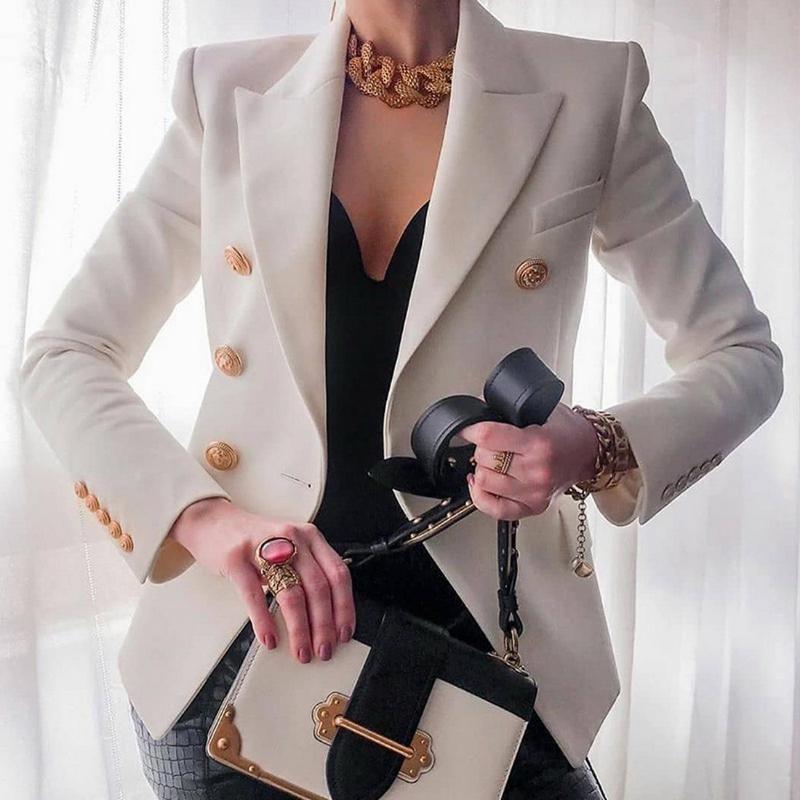 Blazer Mujer Ajustado Doble Botonadura Estilo Harajuku Chaqueta Elegante Para Oficina Look Femenino - Imagen 3