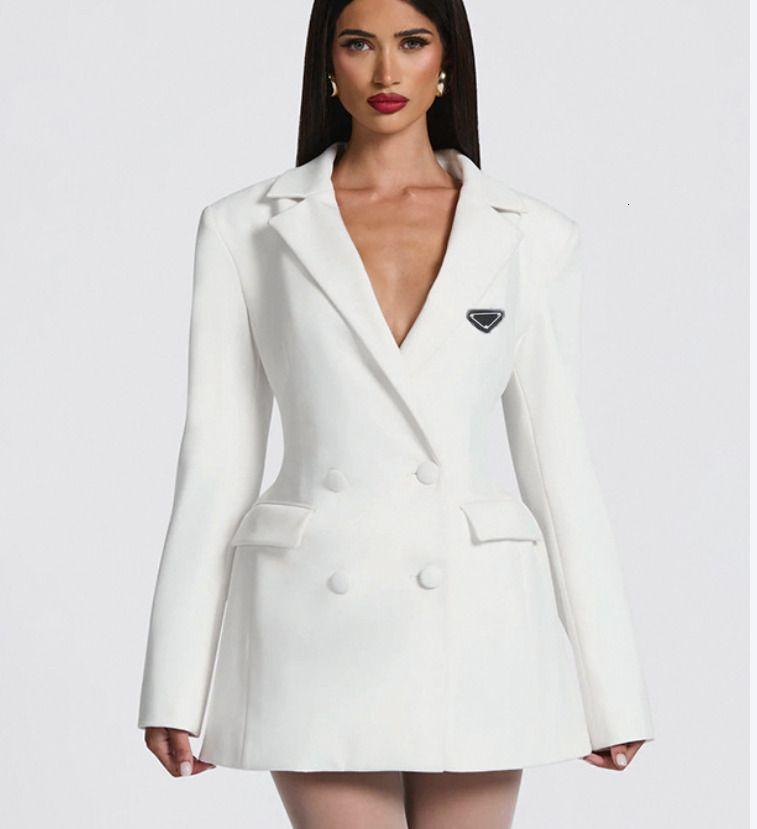 Blazer Mujer Diseñador Chaqueta Larga Blanca Oversize Elegante Moda Casual Oficina Femenina Slim S-L Primavera - Imagen 4
