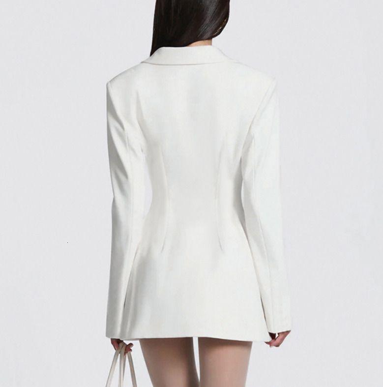 Blazer Mujer Diseñador Chaqueta Larga Blanca Oversize Elegante Moda Casual Oficina Femenina Slim S-L Primavera - Imagen 5
