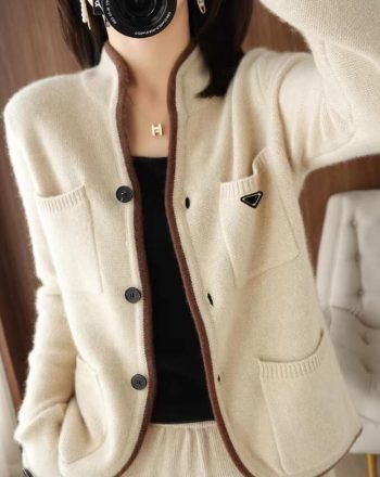 Cárdigan De Cachemira De Lujo Para Mujer, Diseño De Marca Compartida, Chaqueta Tipo Suéter Moderna Y Versátil, Prendas De Vestir Exteriores De Punto Delgado