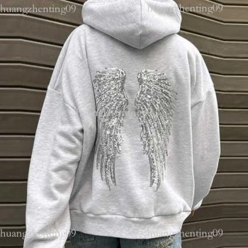 Chaqueta Con Capucha Con Alas De ángel Y Lentejuelas Para Mujer, Conjunto De Pantalones Sueltos Informales De Manga Larga Para Prendas De Vestir De Otoño