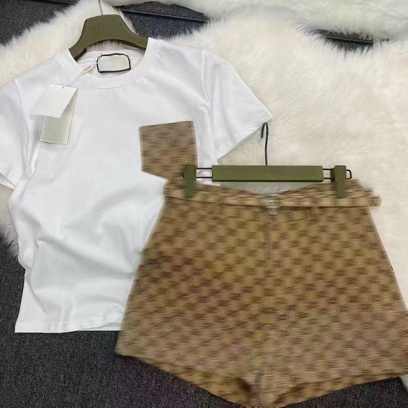 Conjunto De Camiseta De Cuello Redondo Brillante De Diseñador Famoso De Verano Para Mujer, Ropa De Mujer De Alta Calidad