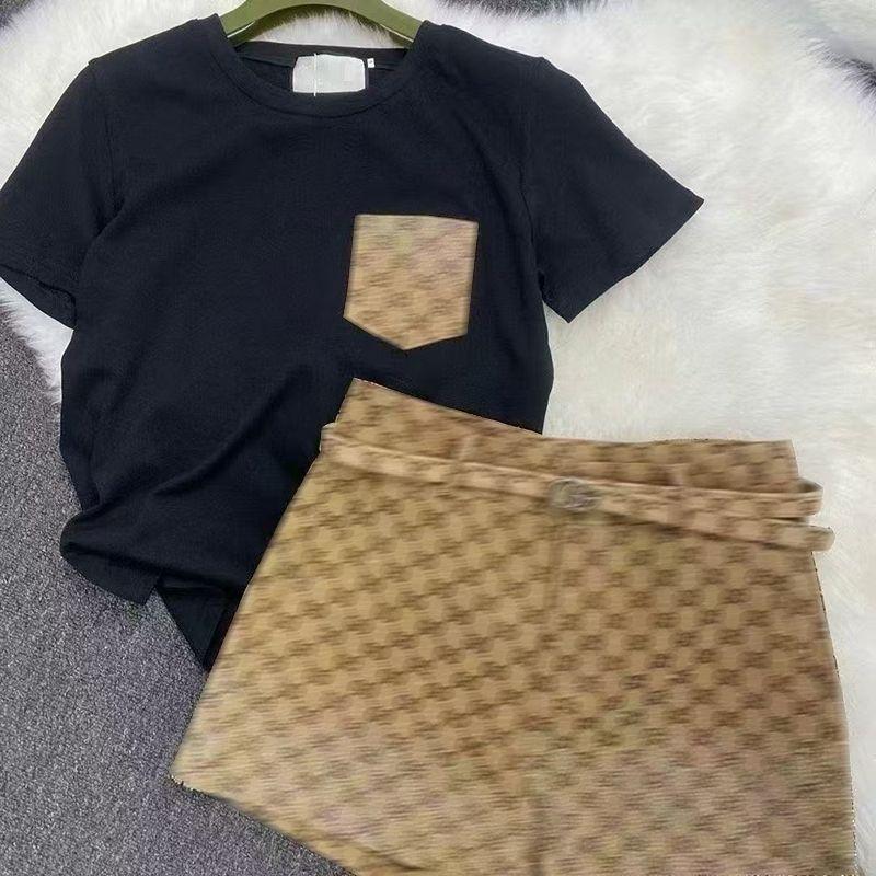 Conjunto De Camiseta De Cuello Redondo Brillante De Diseñador Famoso De Verano Para Mujer, Ropa De Mujer De Alta Calidad - Imagen 2
