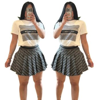 Conjunto De Diseñador Para Mujer Camiseta Cuello Redondo Y Falda Mini 2 Piezas Envío Gratis