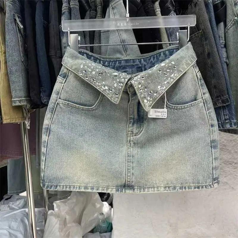 Cool Collar Rhine Shorts Jeans Para Mujer Falda Novedad De Verano Chica Caliente Cintura Alta Denim Azul Claro A-Line Esquí