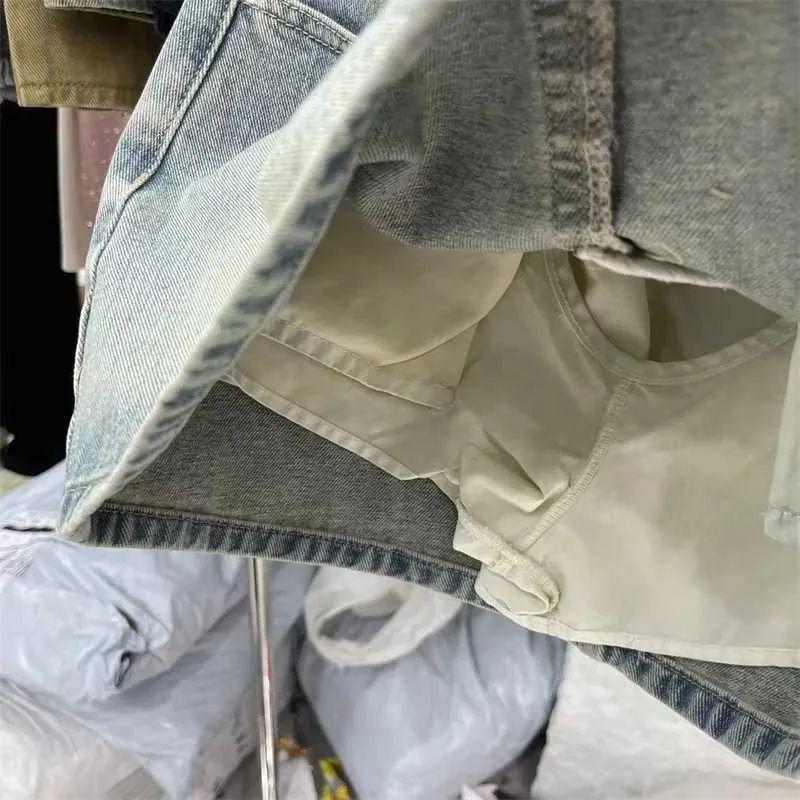 Cool Collar Rhine Shorts Jeans Para Mujer Falda Novedad De Verano Chica Caliente Cintura Alta Denim Azul Claro A-Line Esquí - Imagen 5