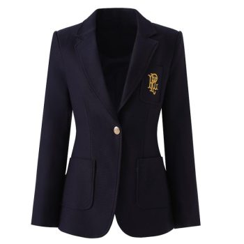 Dc1705 Blazer Mujer Diseñador Azul Marino Botón único Clásico Entallado Formal Negocio Primavera Otoño