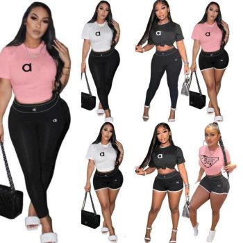 Designer Conjunto Deportivo Mujer 2 Piezas Pantalón Ajustado Manga Corta Sexy Moda Traje Jogger Verano