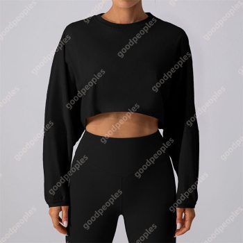 Diseñador Para Mujer Sudadera Con Capucha Deportiva Camisa Inferior Corta Yoga Para Mujer Sudadera Con Capucha Para Mujer Algodón Suelto Top De Manga Larga