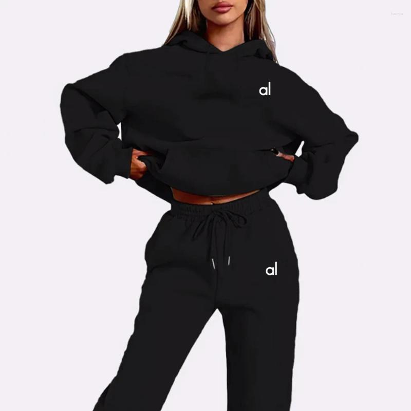 Diseñador Sudadera Con Capucha Mujer Diseñador Sudaderas Con Capucha Yoga 2 Piezas Impresión De Letras Traje Deportivo Ropa Deportiva Correr Ropa Con Capucha Sudadera Pantalones De Chándal Manga Larga De Lujo