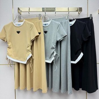 Estilo De Diseñador, Camiseta De Dos Piezas Con Cordón De Manga Corta Para Mujer, Top De Una Línea, Falda Larga, Conjunto Informal De Dos Piezas De Verano, Cordones Laterales Ajustables