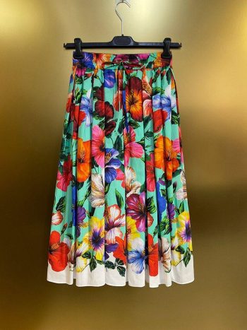 Falda Clásica Con Estampado Floral Para Mujer, 100% Algodón, Cintura Elástica, Vendaje, Medio Vestido De Expansión Imperial Para Vacaciones En La Playa Y Verano