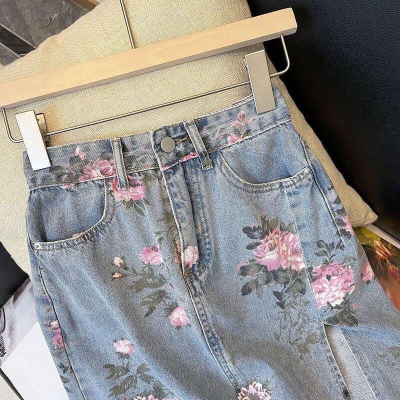 Mardi Hefxessdr Falda Midi Versátil Adelgazante Con Estampado Vaquero Dividido Para Mujer Falda Envolvente De Talla Grande De Longitud Media Primavera Verano Nueva Llegada - Imagen 2