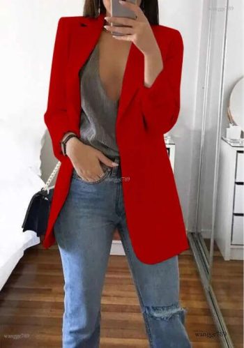 Moda-Otoño Mujer Casual Slim Blazers Traje Chaqueta Moda Señora Oficina Traje Negro Con Bolsillos Negocios Chaqueta Con Muescas
