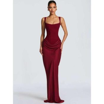 Mozision-Vestido Largo Elegante Con Espalda Descubierta Para Mujer, Vestido Sexy A La Moda Con Cuello Cuadrado, Sin Mangas, Ajustado Y Fruncido, Vestidos Largos De Fiesta Para Discoteca