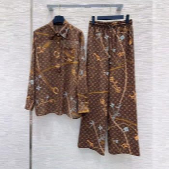 Novedad De Verano Para Mujer, Conjunto Estampado De Manga Larga, Camisa Holgada De Manga Larga Combinada Con Pantalones Anchos, Conjunto De Traje De Casa De Dos Piezas