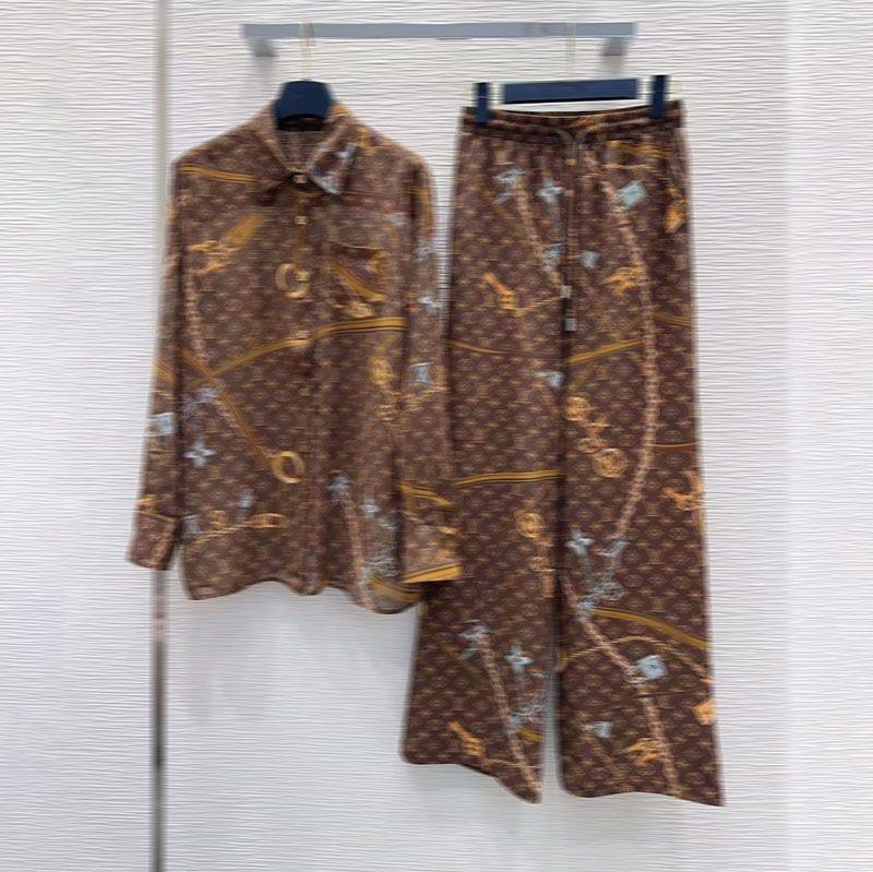 Novedad De Verano Para Mujer, Conjunto Estampado De Manga Larga, Camisa Holgada De Manga Larga Combinada Con Pantalones Anchos, Conjunto De Traje De Casa De Dos Piezas