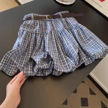 Nueva Falda De Diseñador De Línea A A Cuadros Azul Con Sombra De Brotes, Talla Grande, Grasa Mm, Delgada, Informal, Reductora De Edad, Media Minifalda, Temperamento Elegante, Cintura Alta, Informal, Diario