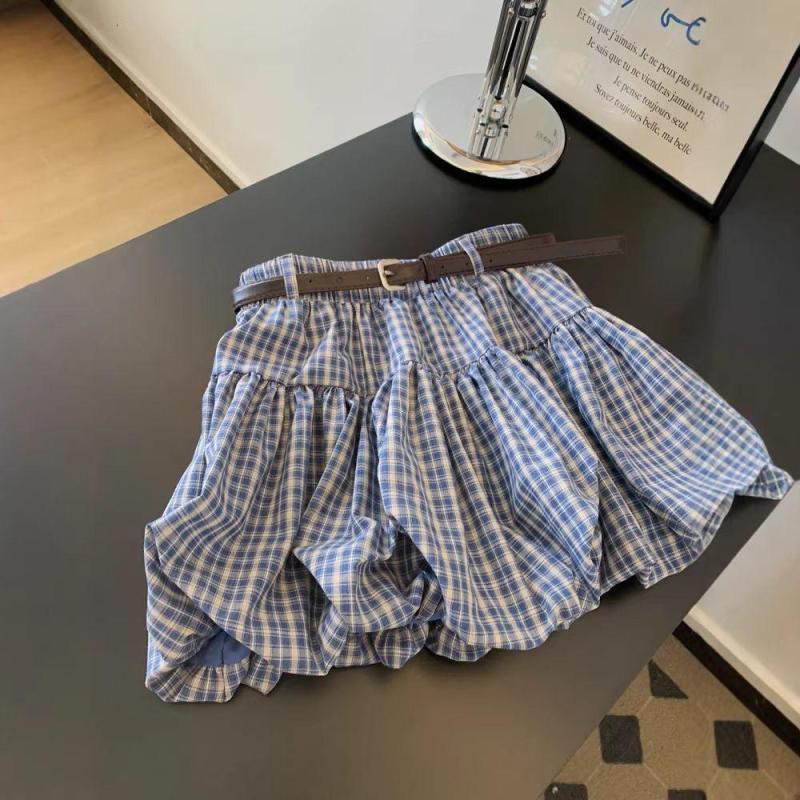 Nueva Falda De Diseñador De Línea A A Cuadros Azul Con Sombra De Brotes, Talla Grande, Grasa Mm, Delgada, Informal, Reductora De Edad, Media Minifalda, Temperamento Elegante, Cintura Alta, Informal, Diario - Imagen 5