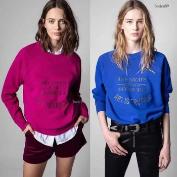 Otoño E Invierno Nuevo Nicho Francés Zv Clásico Bordado De Letras De Algodón Jersey Bordado Para Mujer Sudadera