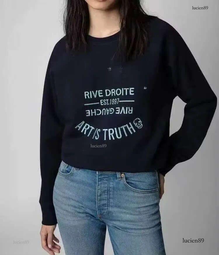 Otoño E Invierno Nuevo Nicho Francés Zv Clásico Bordado De Letras De Algodón Jersey Bordado Para Mujer Sudadera - Imagen 4