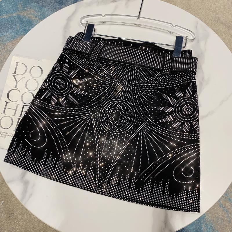 Otoño Invierno Nuevas Llegadas Diamantes De Imitación Decoración Negro Mini Falda Corta Con Cinturón Mujer Ropa De Calle - Imagen 2