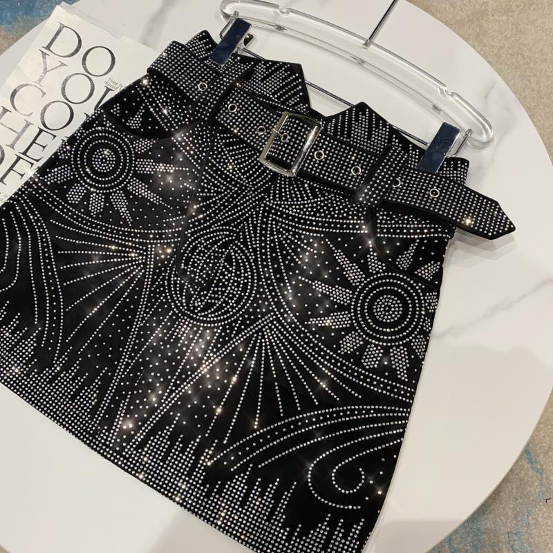 Otoño Invierno Nuevas Llegadas Diamantes De Imitación Decoración Negro Mini Falda Corta Con Cinturón Mujer Ropa De Calle - Imagen 4