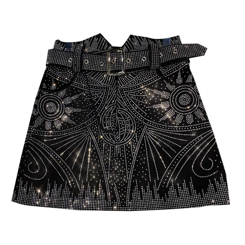 Otoño Invierno Nuevas Llegadas Diamantes De Imitación Decoración Negro Mini Falda Corta Con Cinturón Mujer Ropa De Calle - Imagen 5