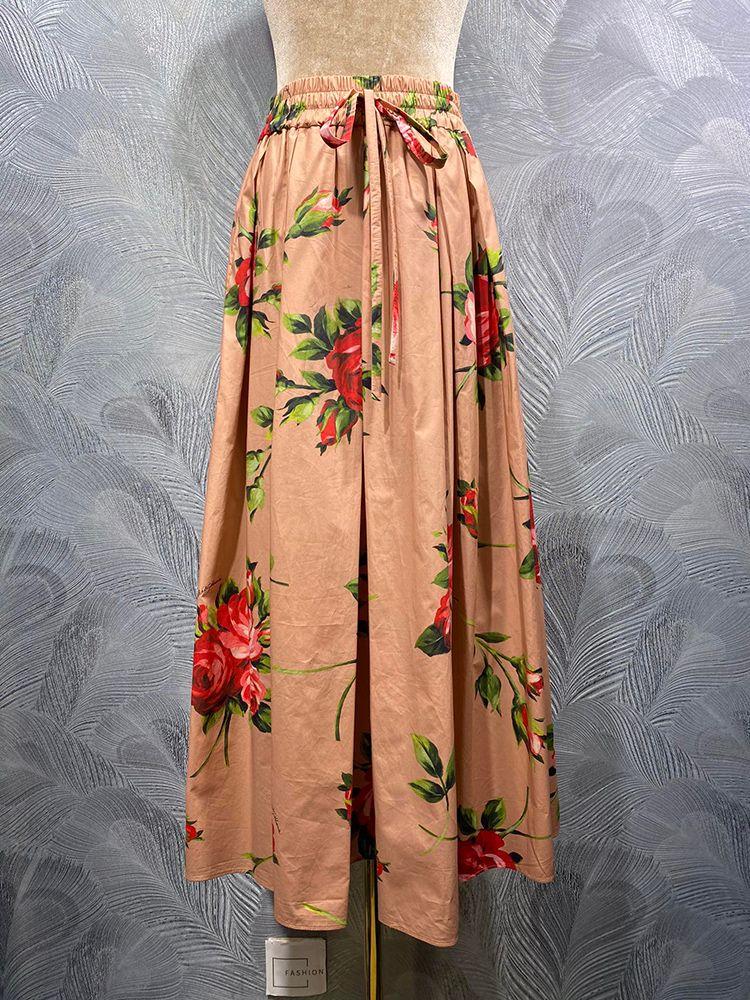 Primavera Verano Mujer 100% Falda De Algodón Fiesta Vacaciones Imperio Medio Vestido Cintura Elástica Moda Flor Impresión Expansión