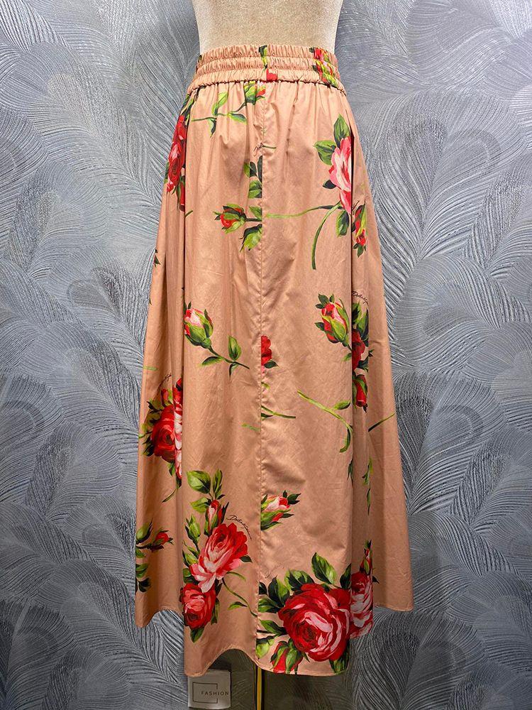 Primavera Verano Mujer 100% Falda De Algodón Fiesta Vacaciones Imperio Medio Vestido Cintura Elástica Moda Flor Impresión Expansión - Imagen 2