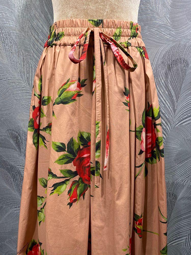 Primavera Verano Mujer 100% Falda De Algodón Fiesta Vacaciones Imperio Medio Vestido Cintura Elástica Moda Flor Impresión Expansión - Imagen 3