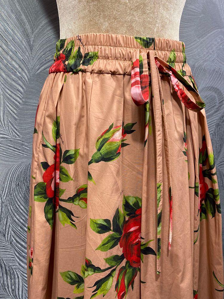 Primavera Verano Mujer 100% Falda De Algodón Fiesta Vacaciones Imperio Medio Vestido Cintura Elástica Moda Flor Impresión Expansión - Imagen 4