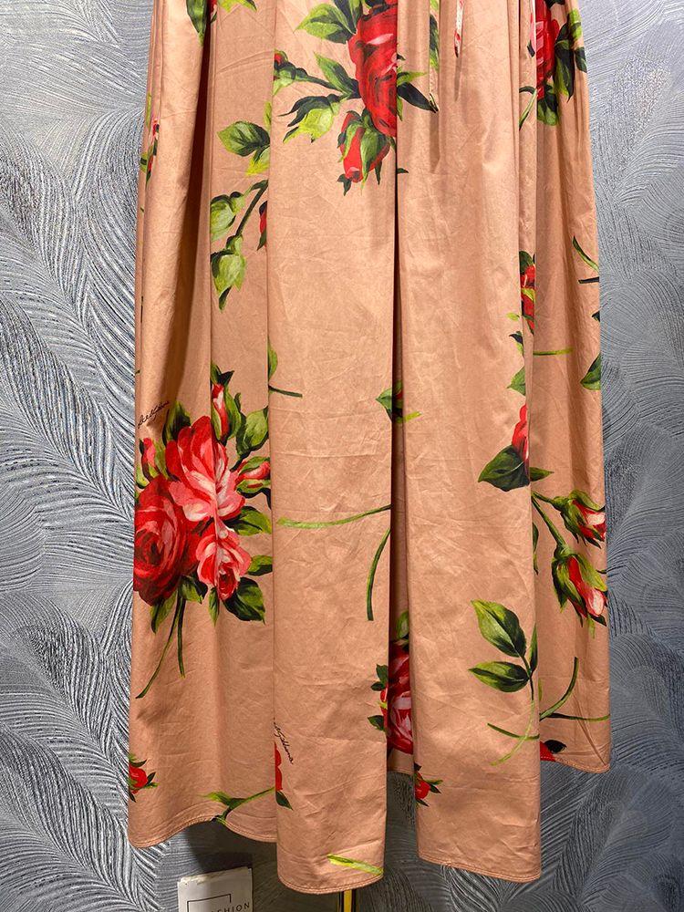 Primavera Verano Mujer 100% Falda De Algodón Fiesta Vacaciones Imperio Medio Vestido Cintura Elástica Moda Flor Impresión Expansión - Imagen 5