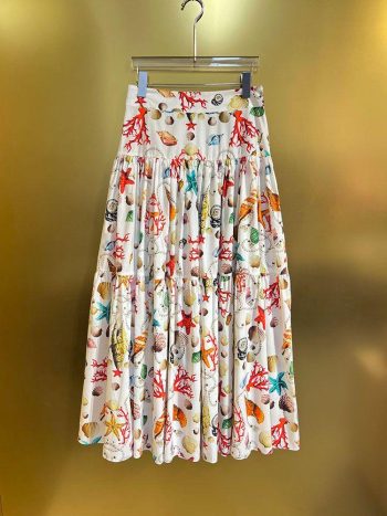 Primavera Verano Mujer 100% Falda De Algodón Fiesta Vacaciones Imperio Medio Vestido Moda Océanos Impresión Expansión